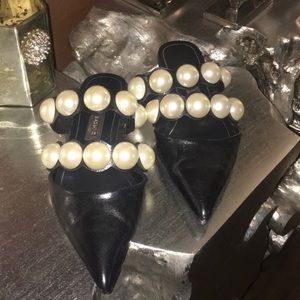 Black ZARA flats with pearl detail